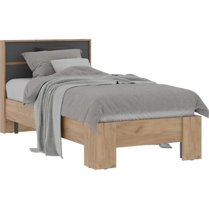 Односпальная кровать Элла КР 01 90х200 серый графит 0162 / дуб крафт золото