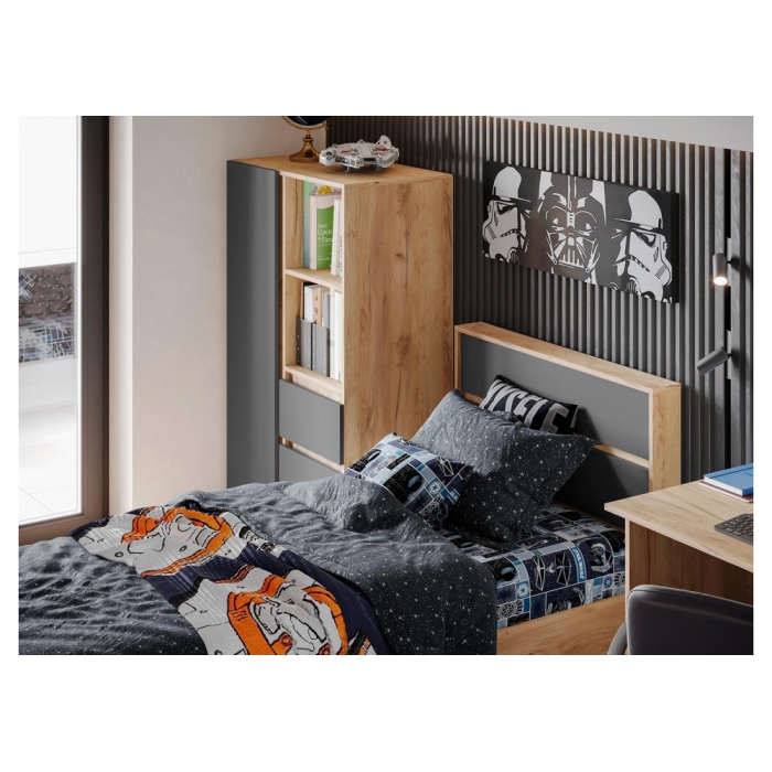 Односпальная кровать Элла КР 01 90х200 серый графит 0162 / дуб крафт золото