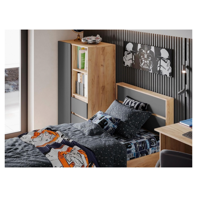 Односпальная кровать Элла КР 01 90х200 серый графит 0162 / дуб крафт золото