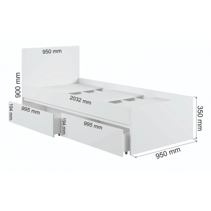Односпальная кровать Мадера 90х200 белый
