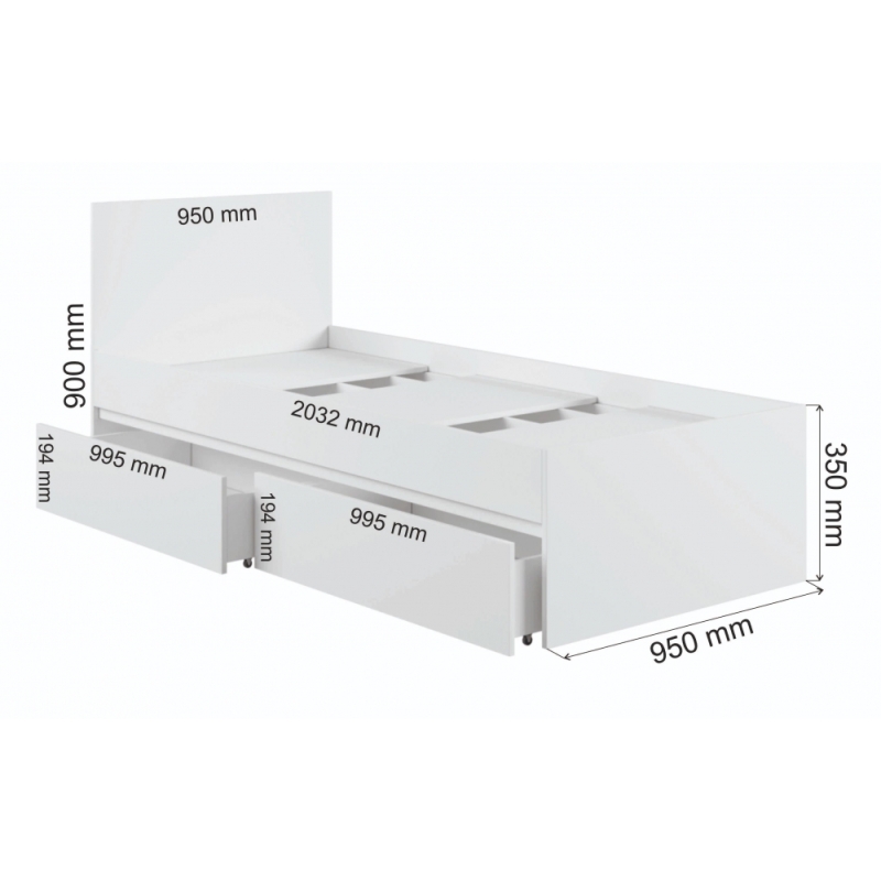 Односпальная кровать Мадера 90х200 белый