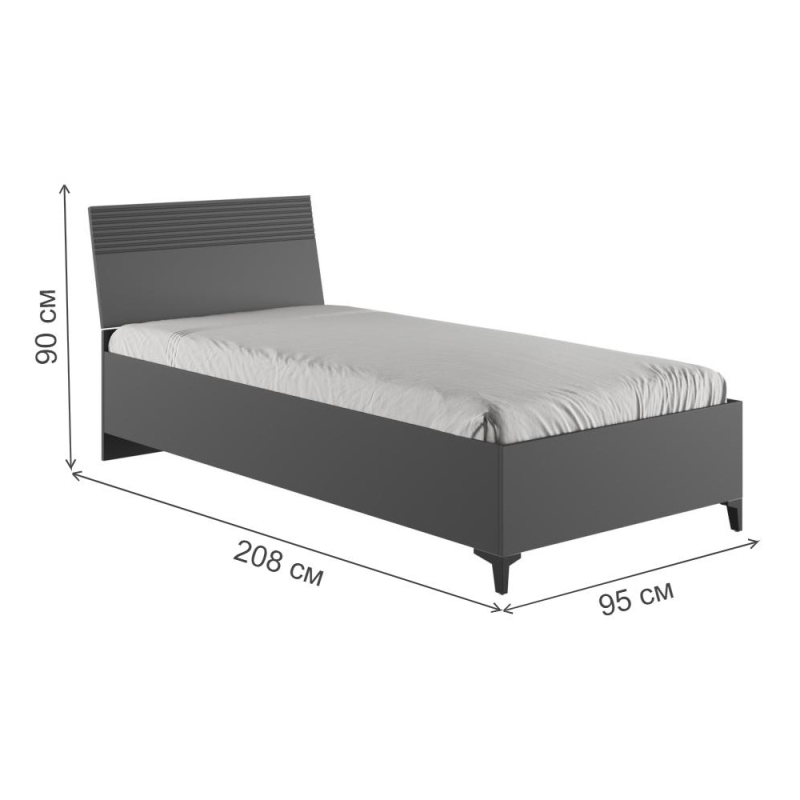 Односпальная кровать Ника 90х200 с основанием дсп эйхория QR-17 / графит