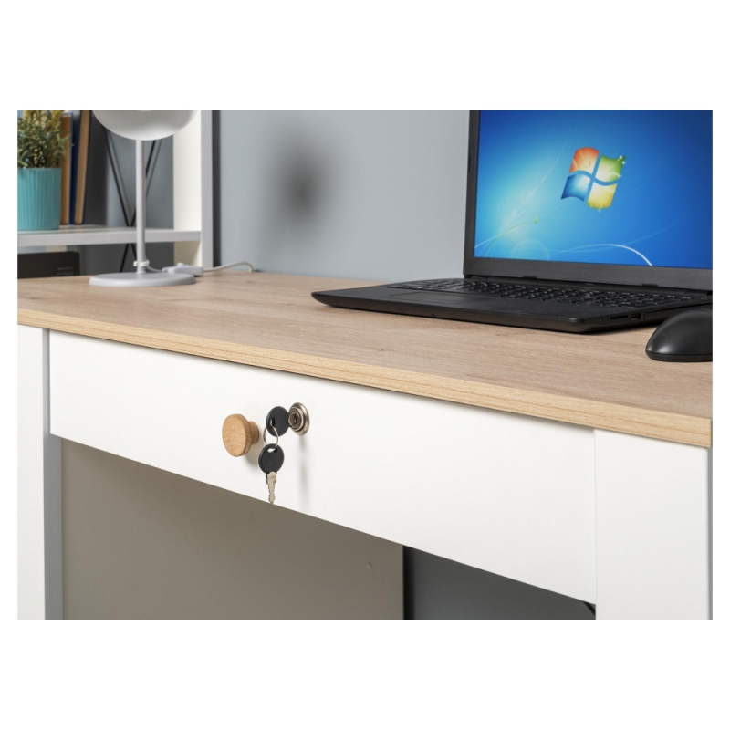 Письменный стол Джастин 12.154 126,2х54,8х75,3 белый шагрень / дуб белый exclusive