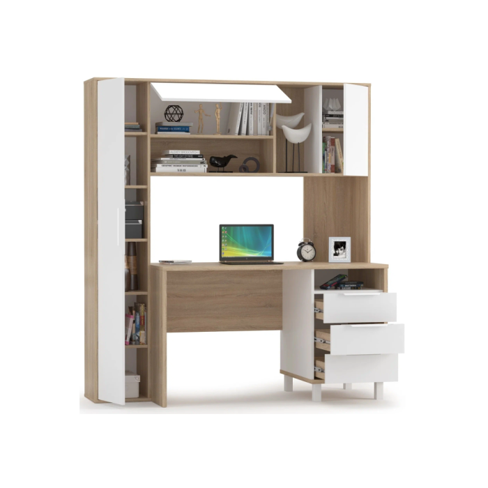 Письменный стол Комфорт 12.95 162х60,3х180 дуб сонома / белый PE шагрень