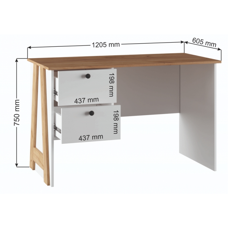 Письменный стол Теодора белый / крафт золотой