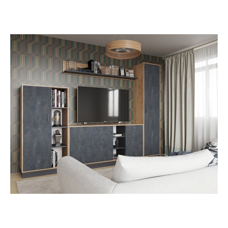 Полка Леви 170 дуб крафт золотой / черный / угольный камень