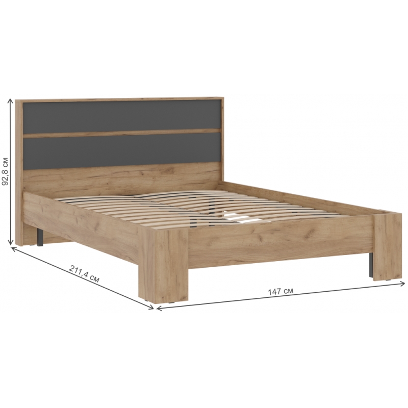 Полутораспальная кровать Элла КР 02 140х200 серый графит 0162 / дуб крафт золото