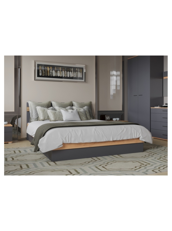 Полутораспальная кровать Кассандра 140х200 дуб крафт золотой / антрацит