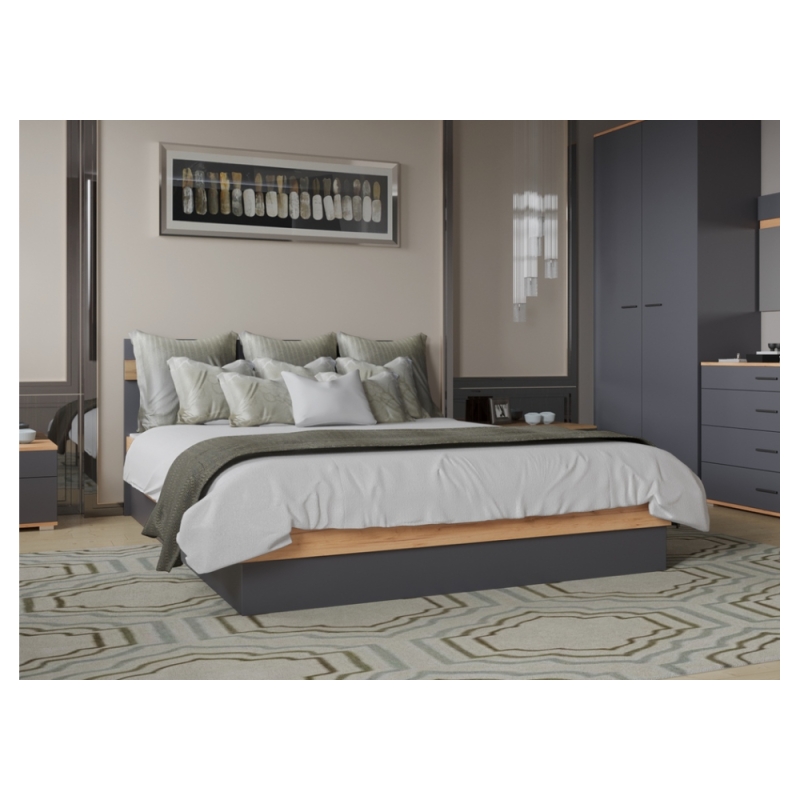 Полутораспальная кровать Кассандра 140х200 дуб крафт золотой / антрацит