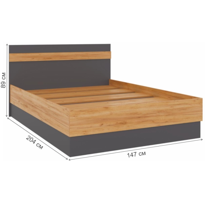Полутораспальная кровать Кассандра 140х200 дуб крафт золотой / антрацит