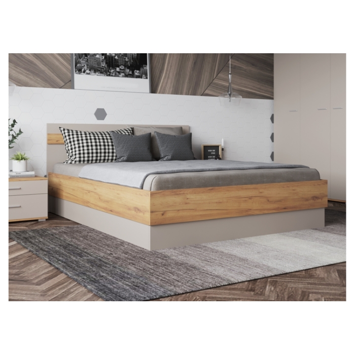 Полутораспальная кровать Кассандра 140х200 дуб крафт золотой / кашемир