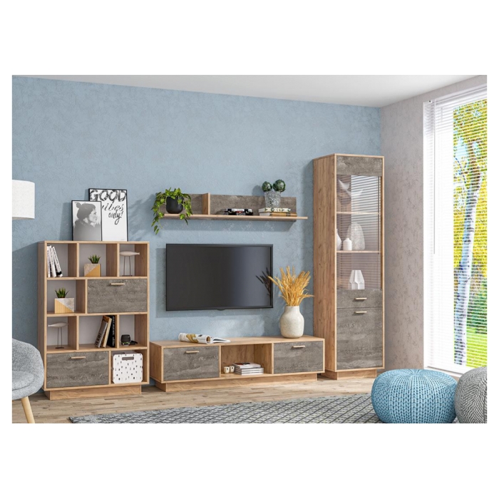 Шкаф Эго ПС-1 на подиуме дуб крафт золотой / камень темный