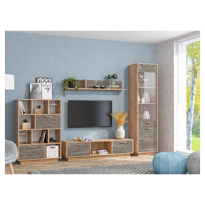 Шкаф Эго ПС-1 на подиуме дуб крафт золотой / камень темный