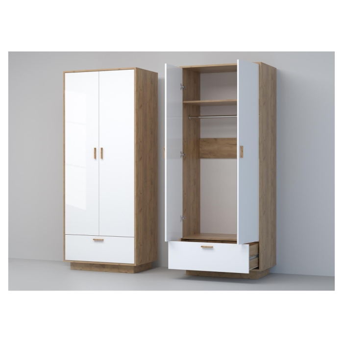 Шкаф Эго Шк-1 на подиуме дуб крафт золотой / белый глянец