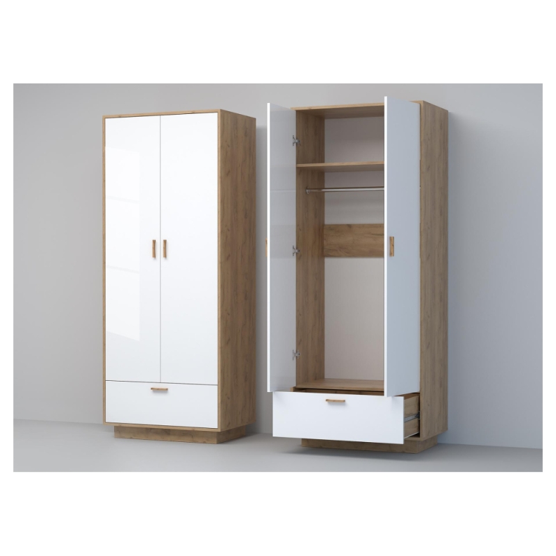 Шкаф Эго Шк-1 на подиуме дуб крафт золотой / белый глянец