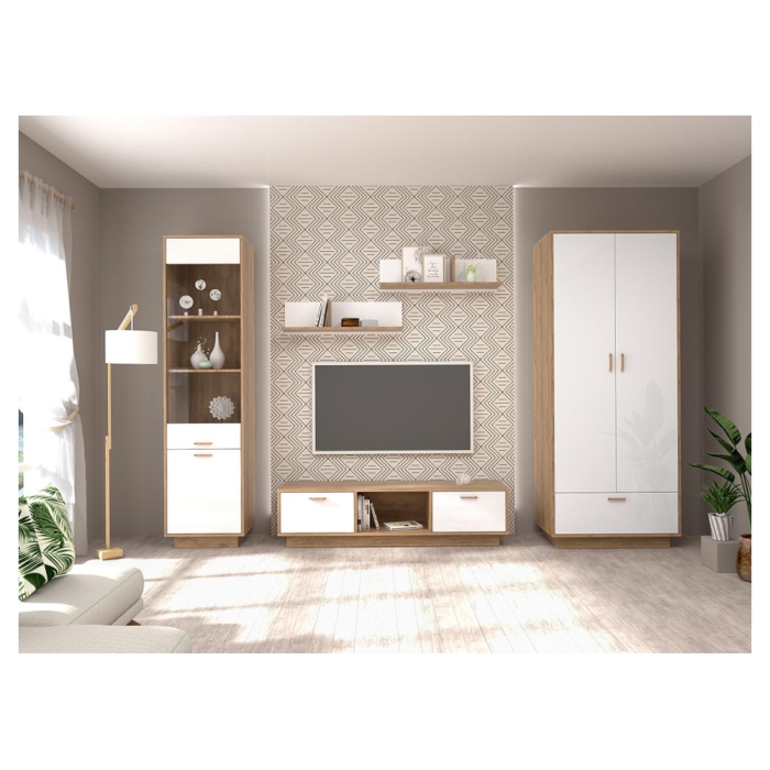 Шкаф Эго Шк-1 на подиуме дуб крафт золотой / белый глянец