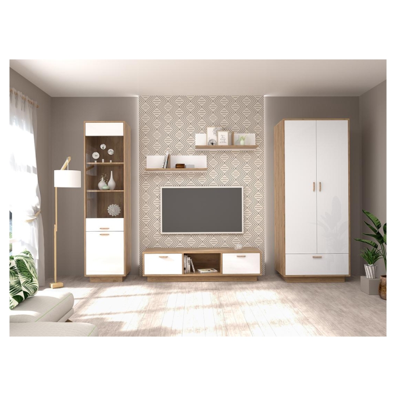 Шкаф Эго Шк-1 на подиуме дуб крафт золотой / белый глянец