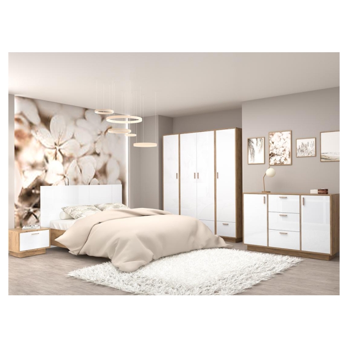 Шкаф Эго Шк-1 на подиуме дуб крафт золотой / белый глянец