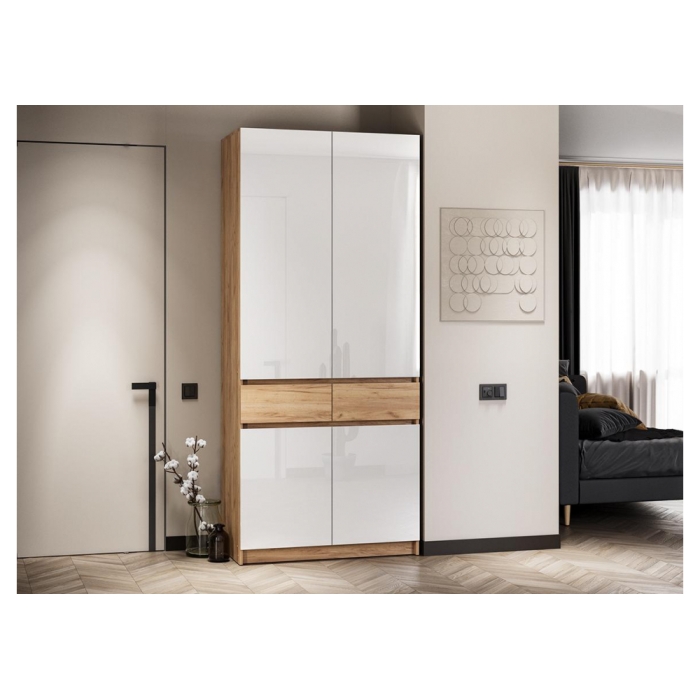 Шкаф Молд 1000 дуб крафт золотой / глянец белый