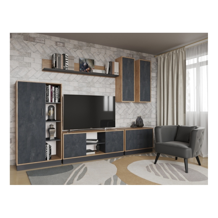 Шкаф навесной Леви 37 дуб крафт золотой / черный / угольный камень