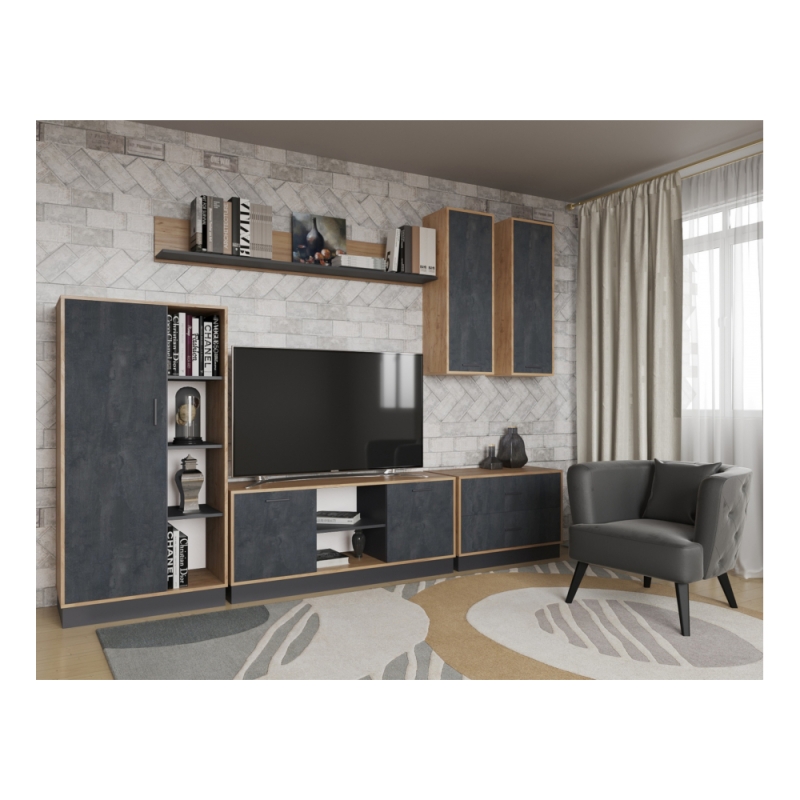 Шкаф навесной Леви 37 дуб крафт золотой / черный / угольный камень