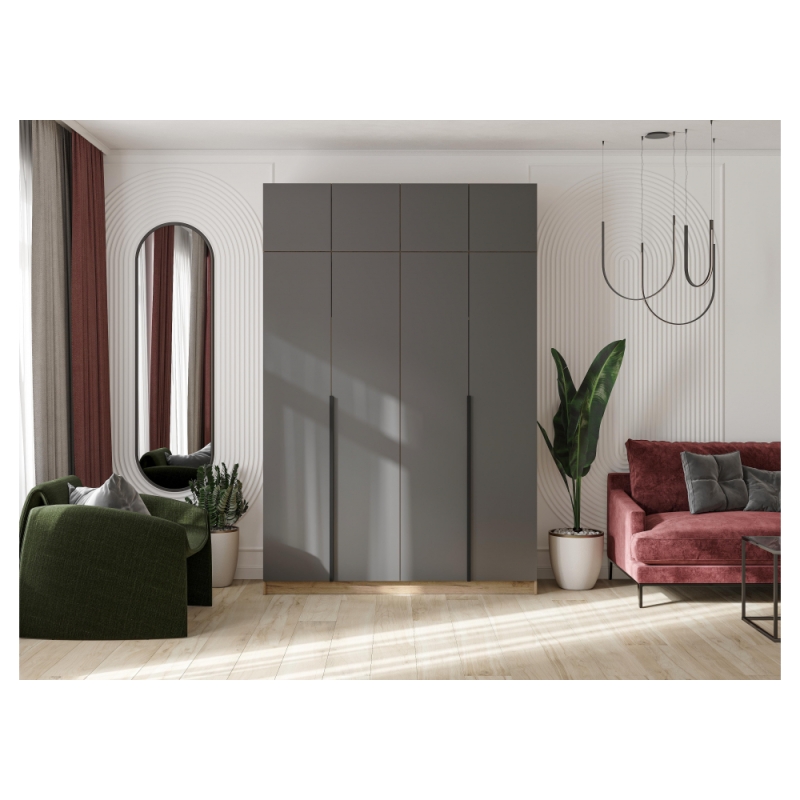 Шкаф Широн 1600 графит серый / дуб крафт золото с антресолью