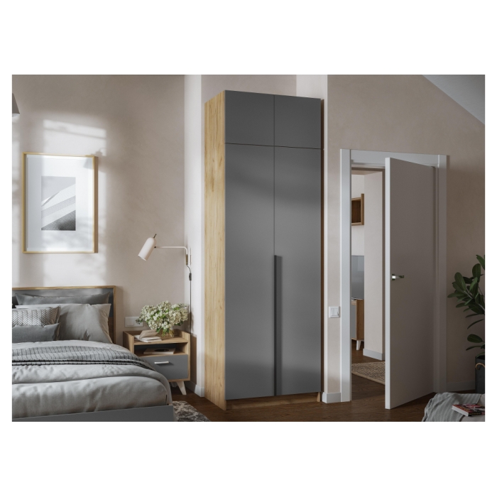 Шкаф Широн 800 графит серый / дуб крафт золото с антресолью