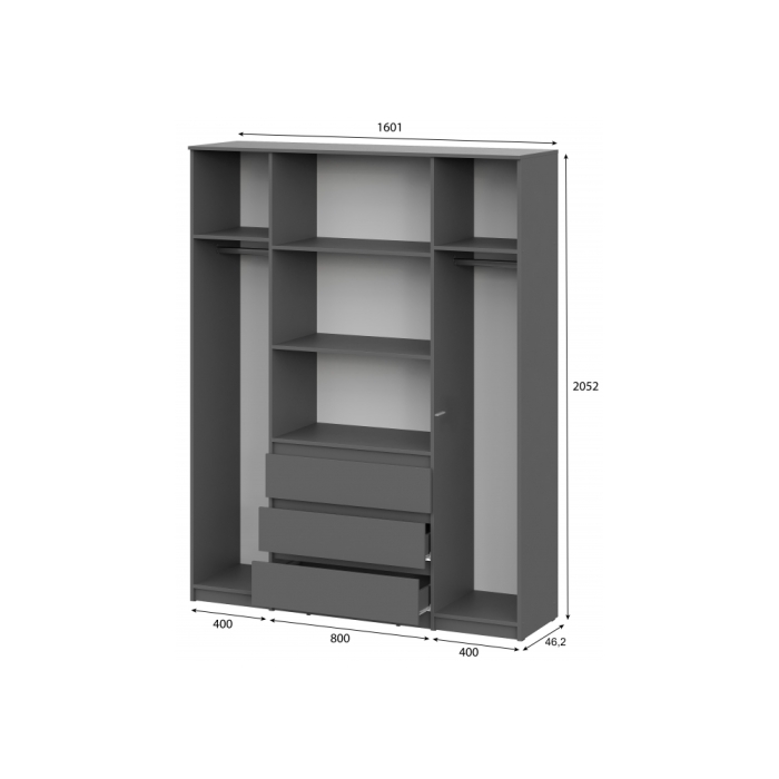 Шкаф Сибити четырехстворчатый графит серый