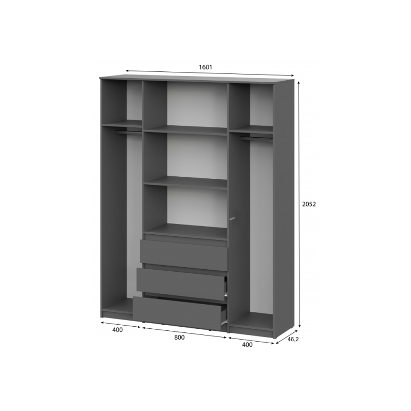 Шкаф Сибити четырехстворчатый графит серый