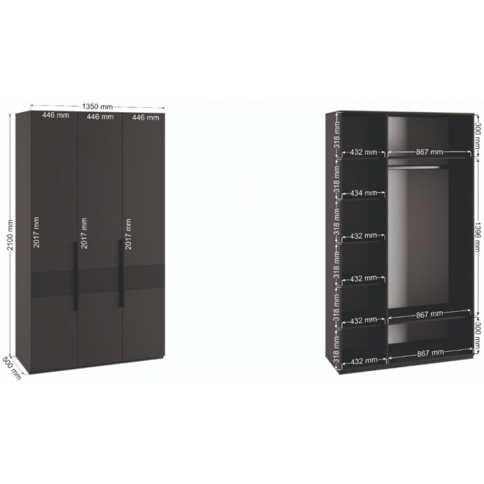 Шкаф трехстворчатый Ника эйхория QR-17 / графит