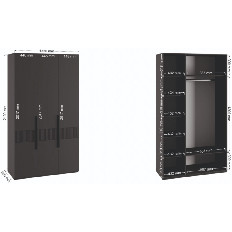 Шкаф трехстворчатый Ника эйхория QR-17 / графит