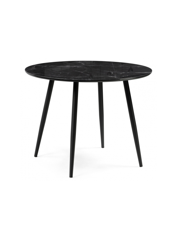 Стеклянный стол Абилин 100(140)х100х76 мрамор черный / черный матовый