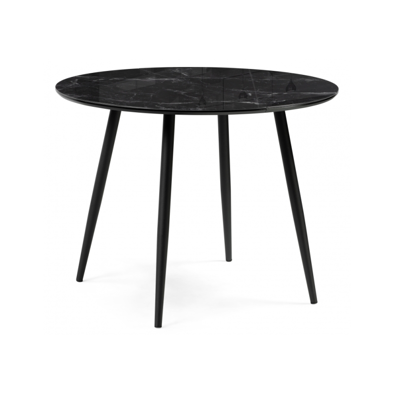 Стеклянный стол Абилин 100(140)х100х76 мрамор черный / черный матовый