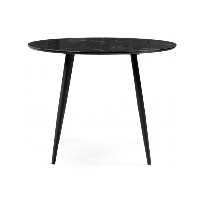 Стеклянный стол Абилин 100(140)х100х76 мрамор черный / черный матовый