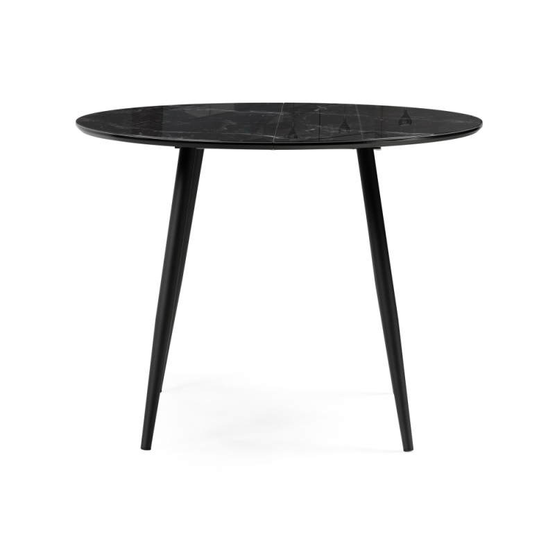 Стеклянный стол Абилин 100(140)х100х76 мрамор черный / черный матовый