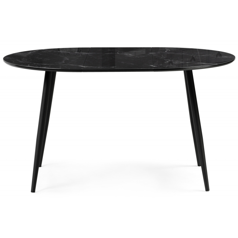 Стеклянный стол Абилин 100(140)х100х76 мрамор черный / черный матовый