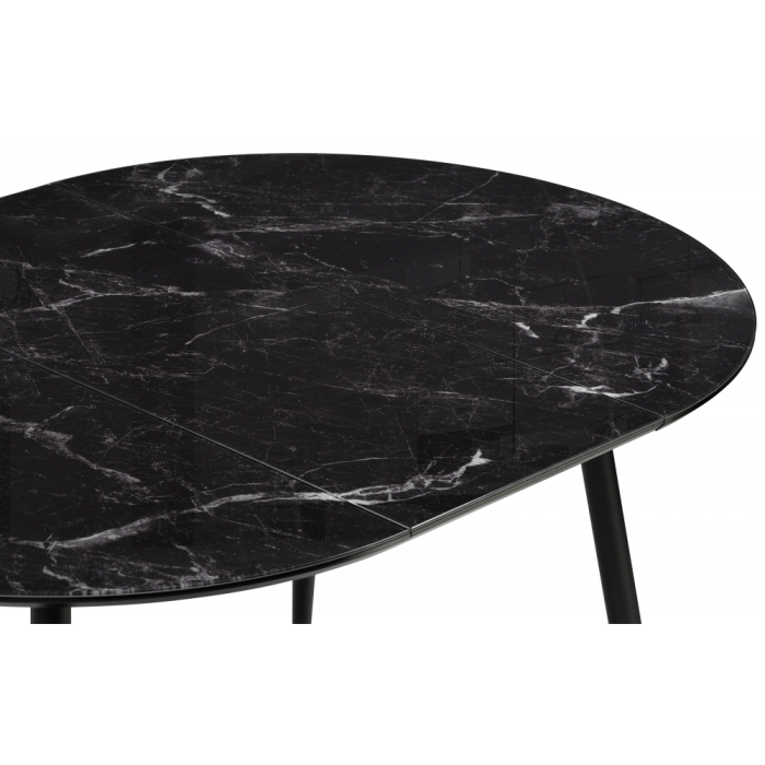 Стеклянный стол Абилин 100(140)х100х76 мрамор черный / черный матовый