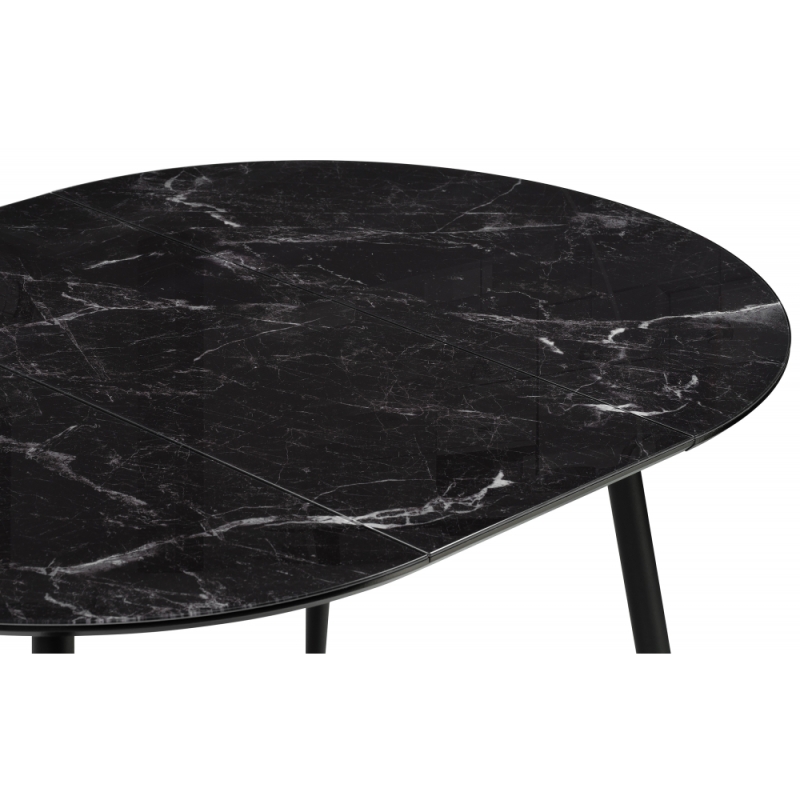 Стеклянный стол Абилин 100(140)х100х76 мрамор черный / черный матовый