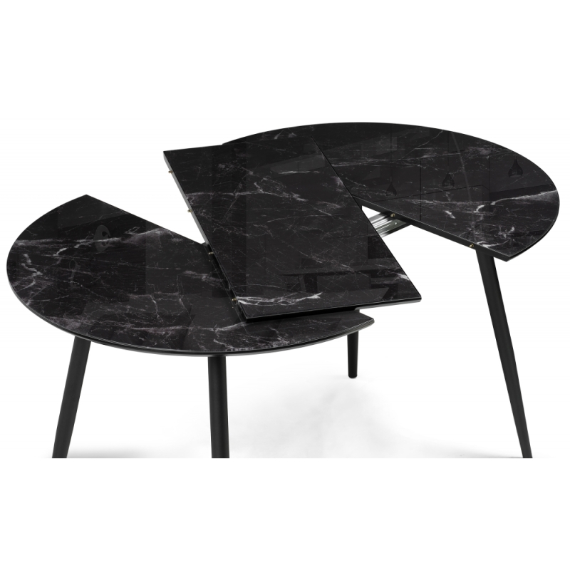 Стеклянный стол Абилин 100(140)х100х76 мрамор черный / черный матовый