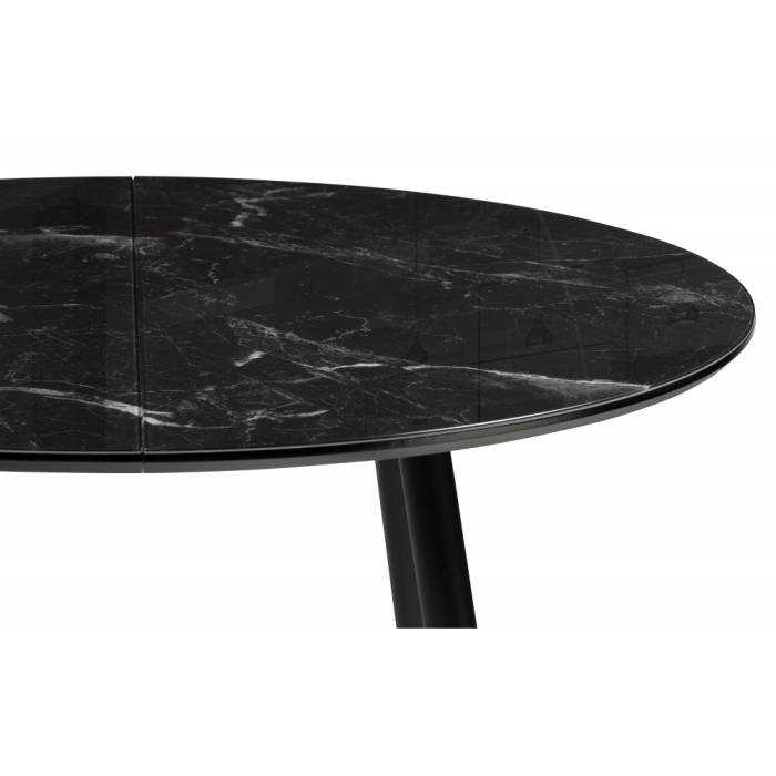 Стеклянный стол Абилин 100(140)х100х76 мрамор черный / черный матовый