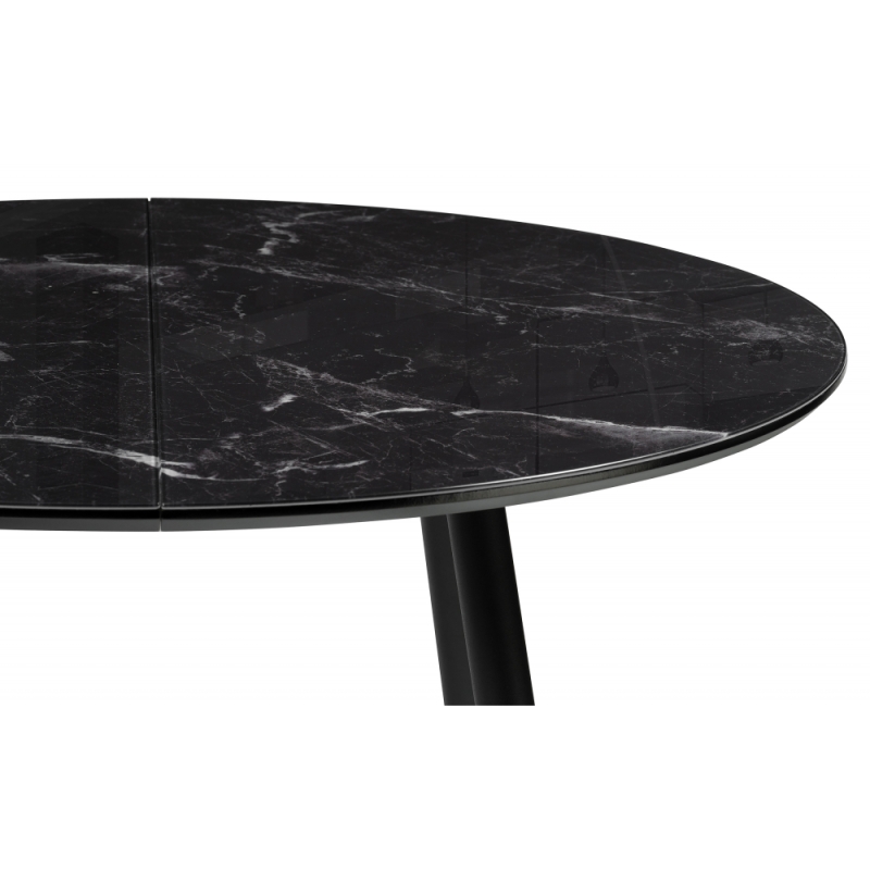 Стеклянный стол Абилин 100(140)х100х76 мрамор черный / черный матовый