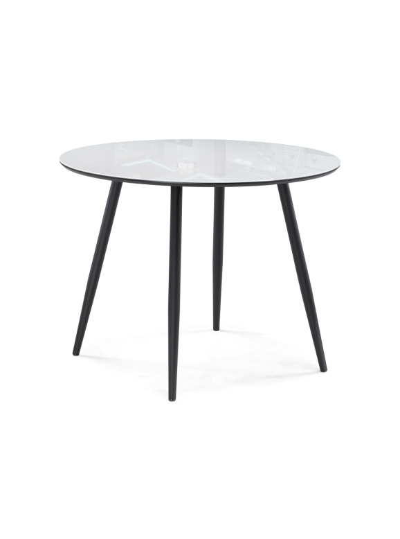 Стеклянный стол Абилин 100(140)х100х76 ультра белое стекло / черный / черный матовый