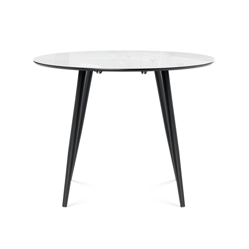 Стеклянный стол Абилин 100(140)х100х76 ультра белое стекло / черный / черный матовый