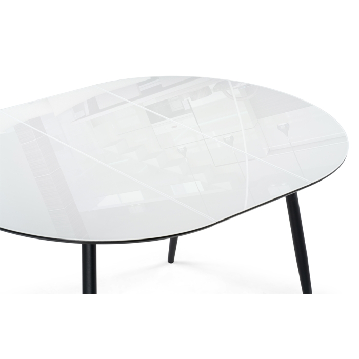 Стеклянный стол Абилин 100(140)х100х76 ультра белое стекло / черный / черный матовый