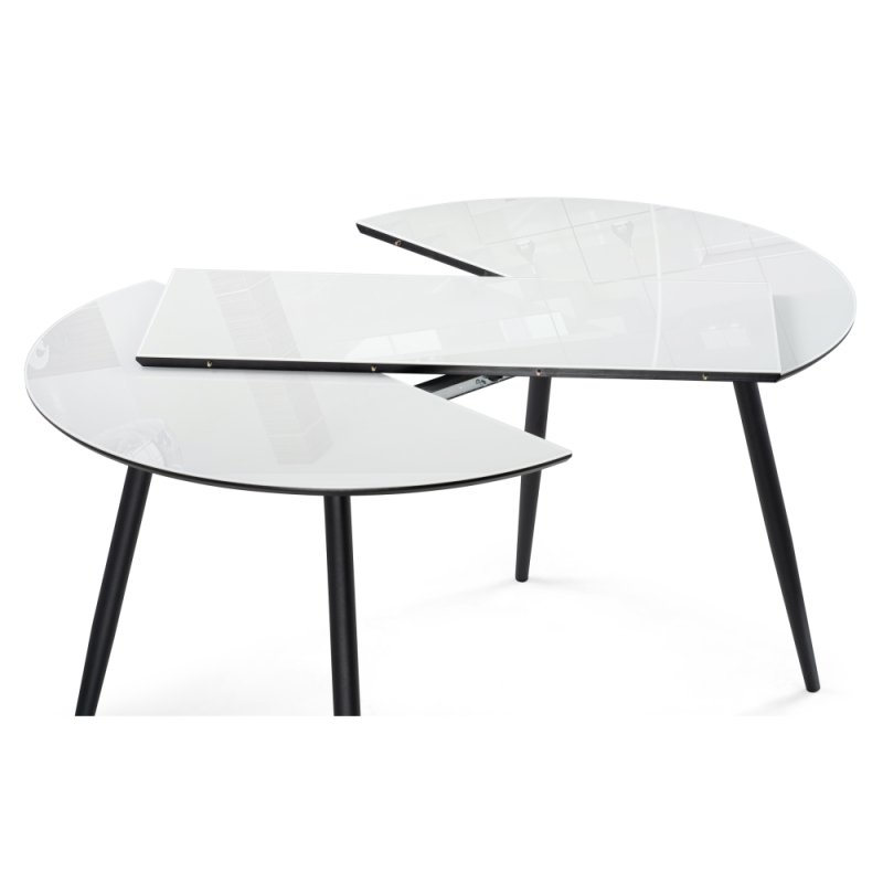 Стеклянный стол Абилин 100(140)х100х76 ультра белое стекло / черный / черный матовый