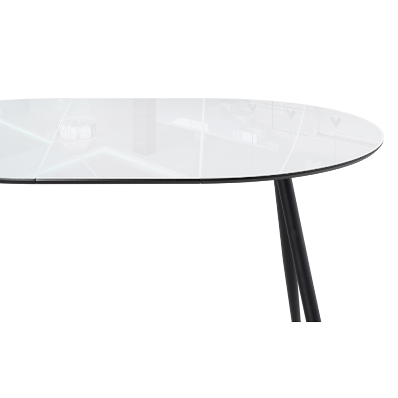 Стеклянный стол Абилин 100(140)х100х76 ультра белое стекло / черный / черный матовый