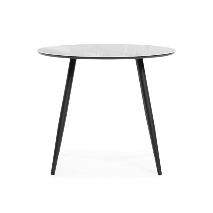 Стеклянный стол Абилин 90х76 ультра белое стекло / черный / черный матовый