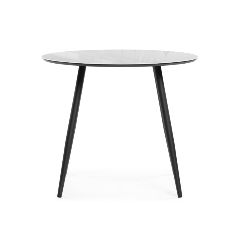 Стеклянный стол Абилин 90х76 ультра белое стекло / черный / черный матовый