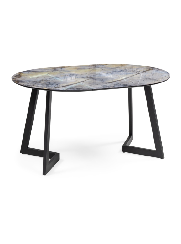 Стеклянный стол Алингсос 100(140)х100х76 магеллан / черный