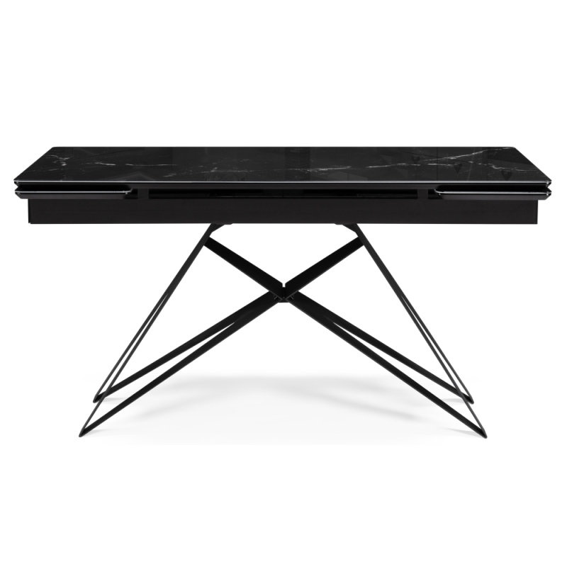 Стеклянный стол Блэкберн 140(200)х80х75 черный мрамор / черный